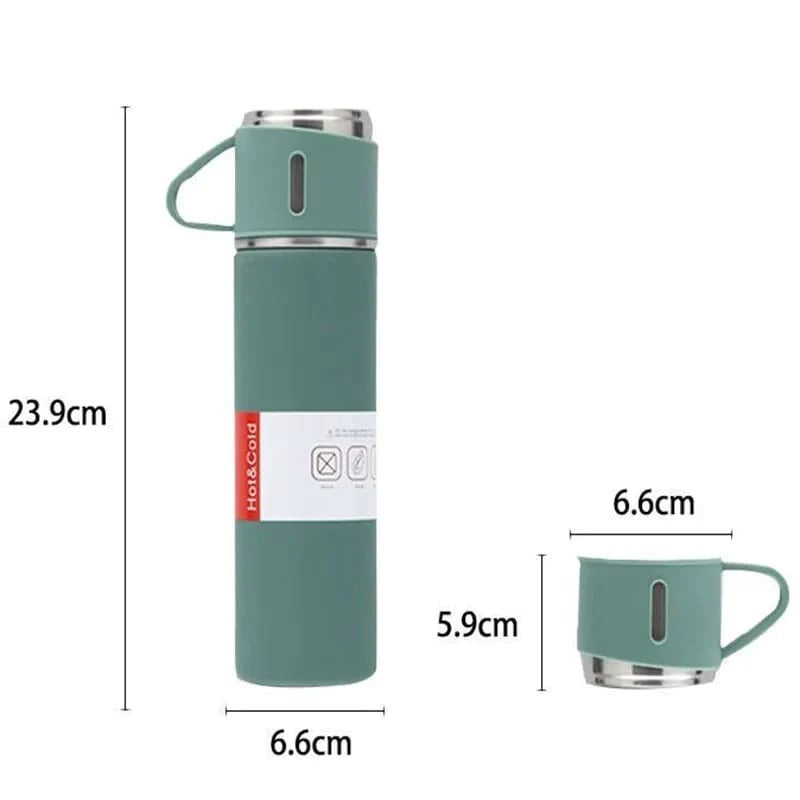 Vacuum Flask Set With 3 Cups- 500-ML Bottle Gift Pack - Hot & Cold