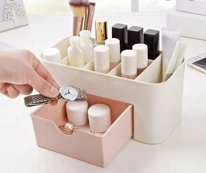 Compact Plastic Makeup Storage Box with Drawer